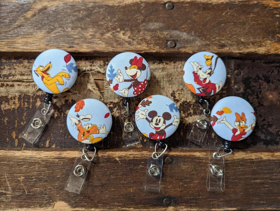 Mickey and Friend's Fall badge reels for work or school IDs