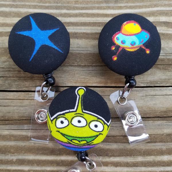 Space Ship and Alien Badge Reels for work or school IDs