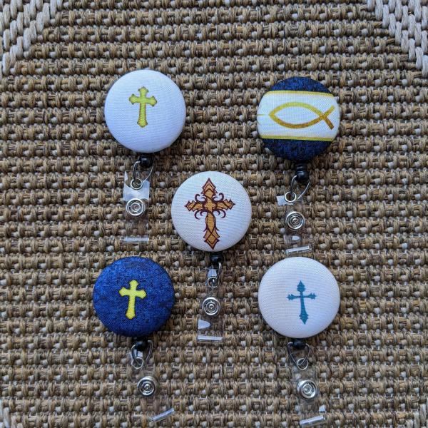 Christian Cross or Fish Badge Reels for Work or School