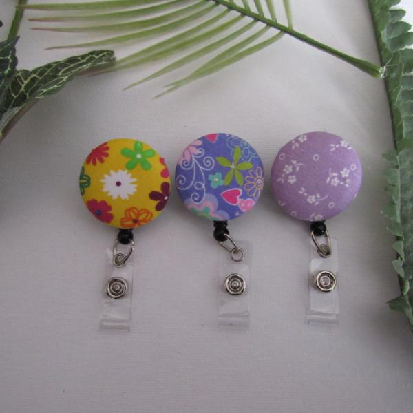Yellow/Purple floral badge reels for spring or summer