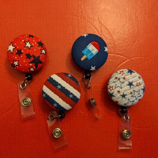 Red, White and Blue badge reels