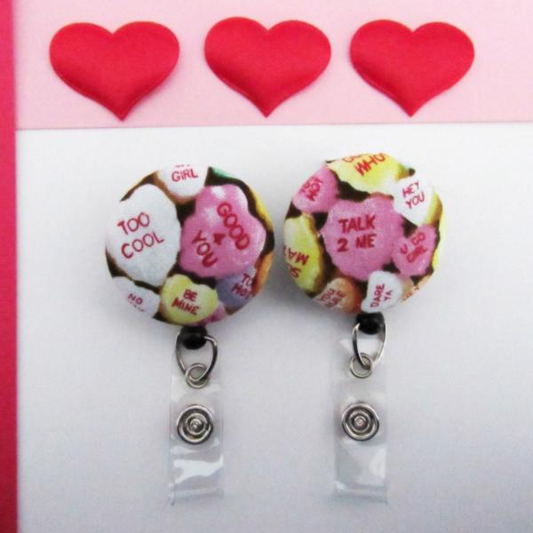 Conversation heart fabric badge reel for your school or work ID! Each one is different!