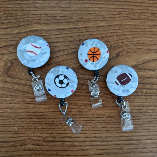 Sports ball badge reels for school or work IDs