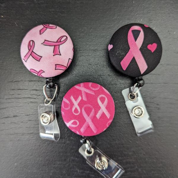 Breast Cancer Badge Reels for work or school