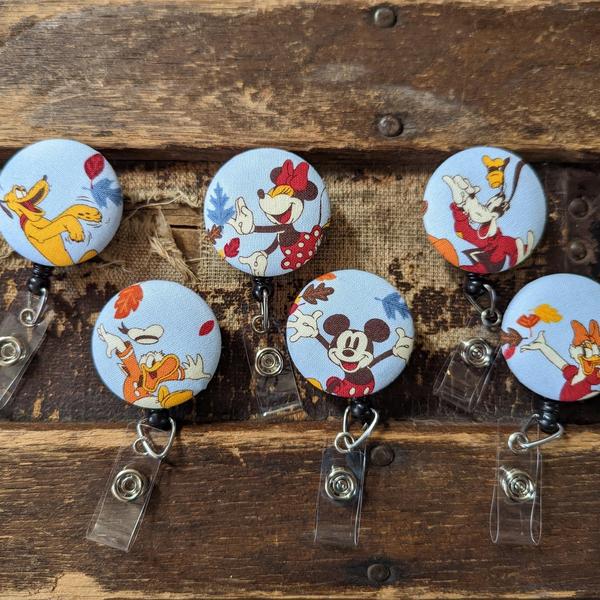 Mickey and Friend's Fall badge reels for work or school IDs