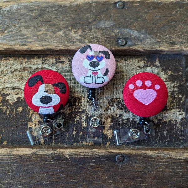 Valentine's Cute dog badge reels for work or school IDs.