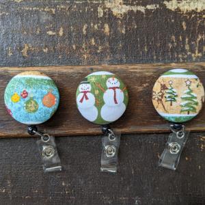 Christmas themed badge reels for work or school.