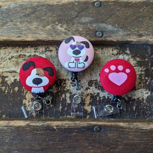 Valentine's Cute dog badge reels for work or school IDs.