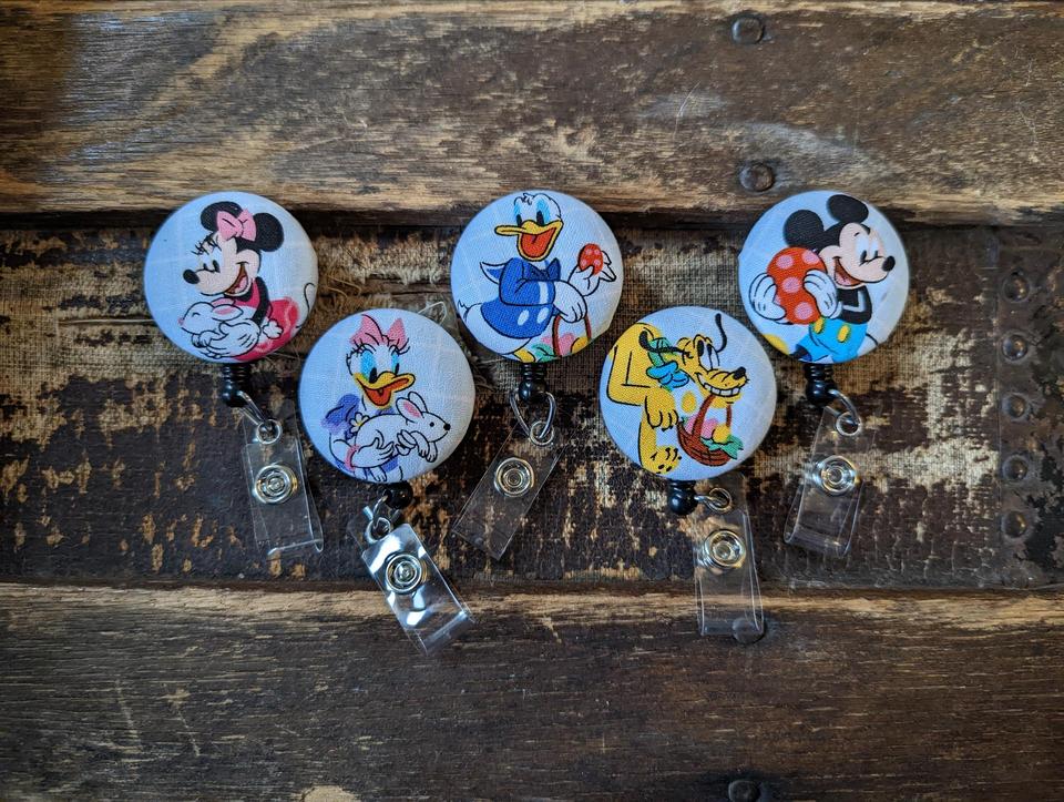Mickey and friends Easter badge reels for work or school IDs