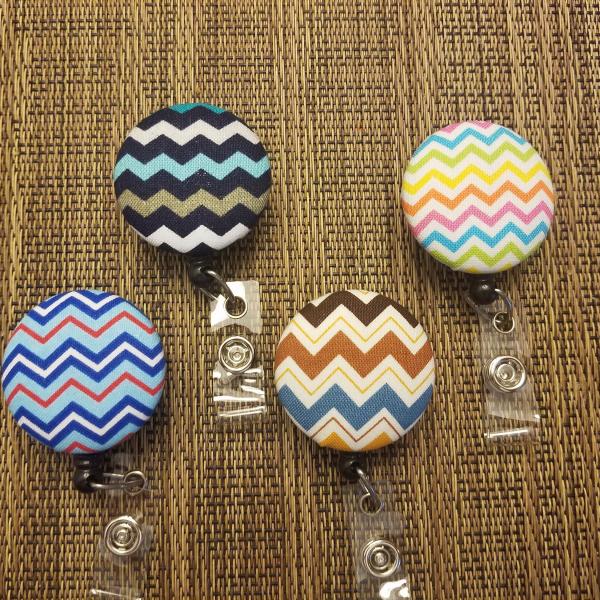 Colorful chevron badge reels for work or school IDs
