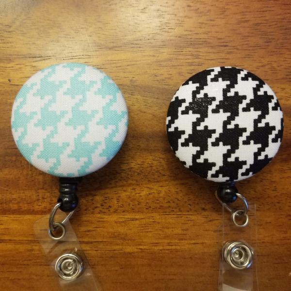 Teal and Black Houndstooth Badge reels for work or school IDs